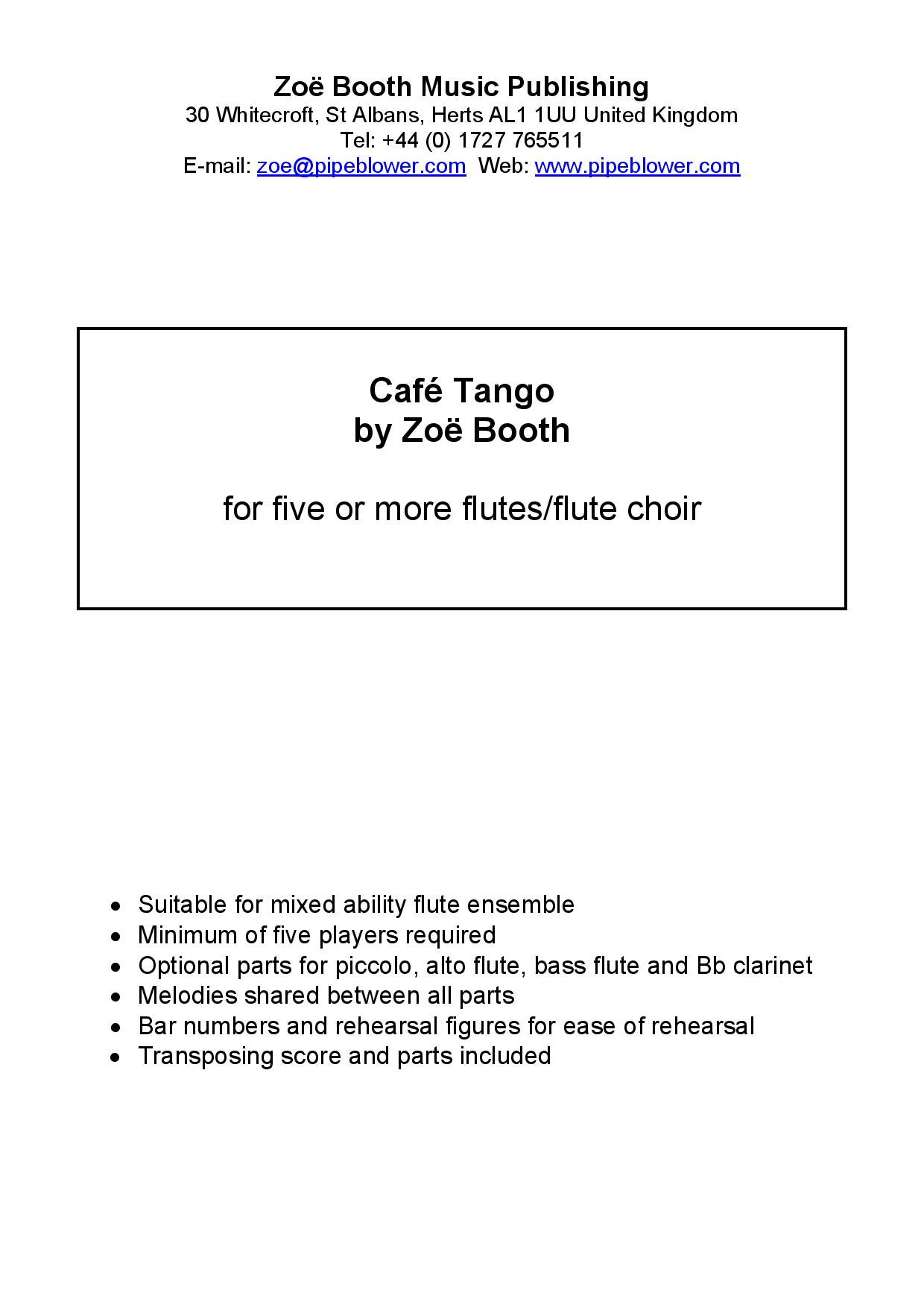 Café Tango  by Zoë Booth for five or more flutes/flute choir