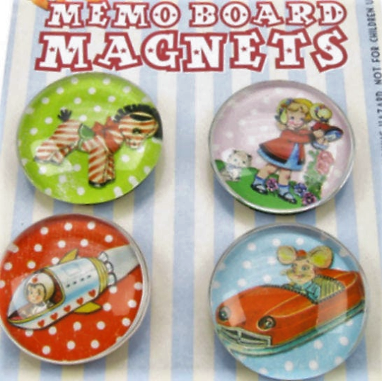 Set of four retro memo board/fridge magnets