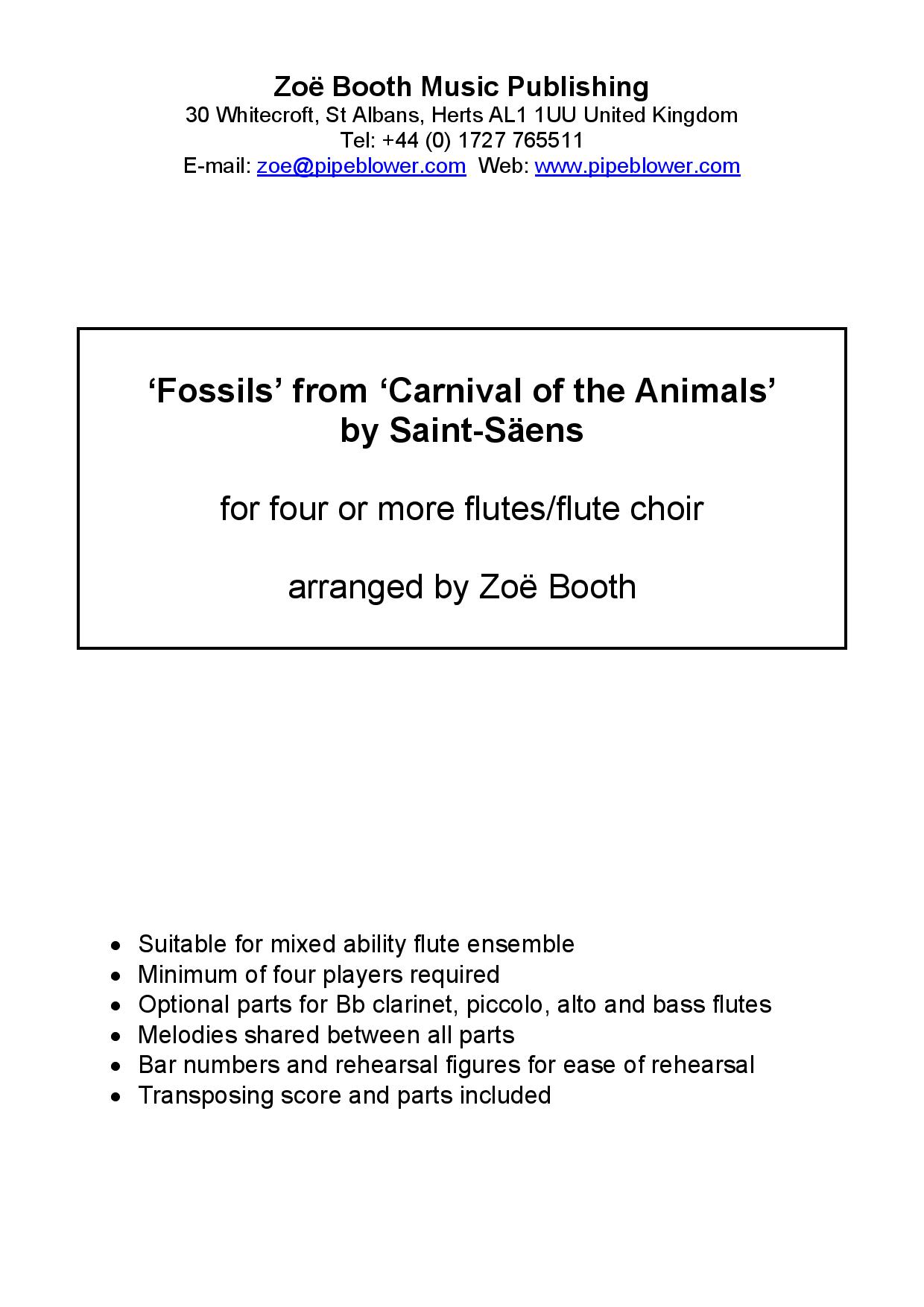 Fossils by Saint-Saëns  arranged by Zoë Booth for four or more flutes/flute choir