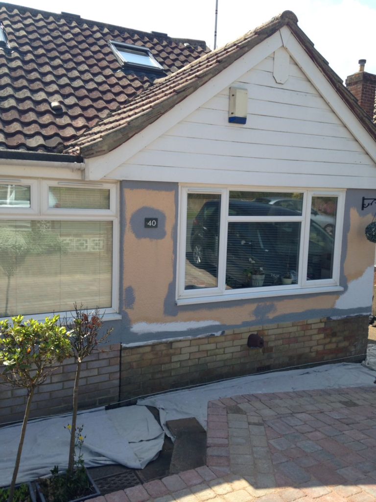 Front of bungalow during redecoration