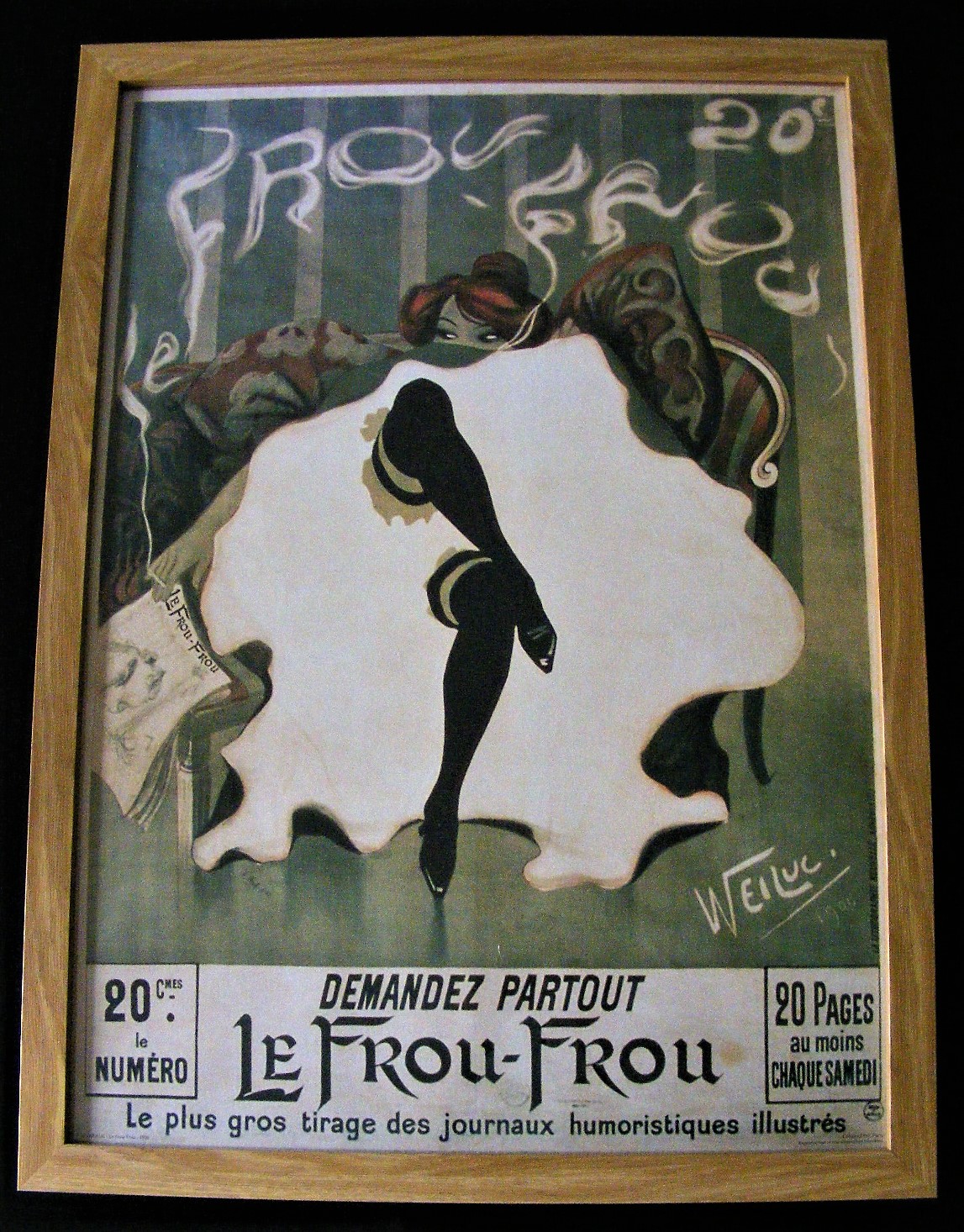 Le Frou Frou, Lucien Henri Weil Art Nouveau 30" X 22" Vintage Poster in oak frame