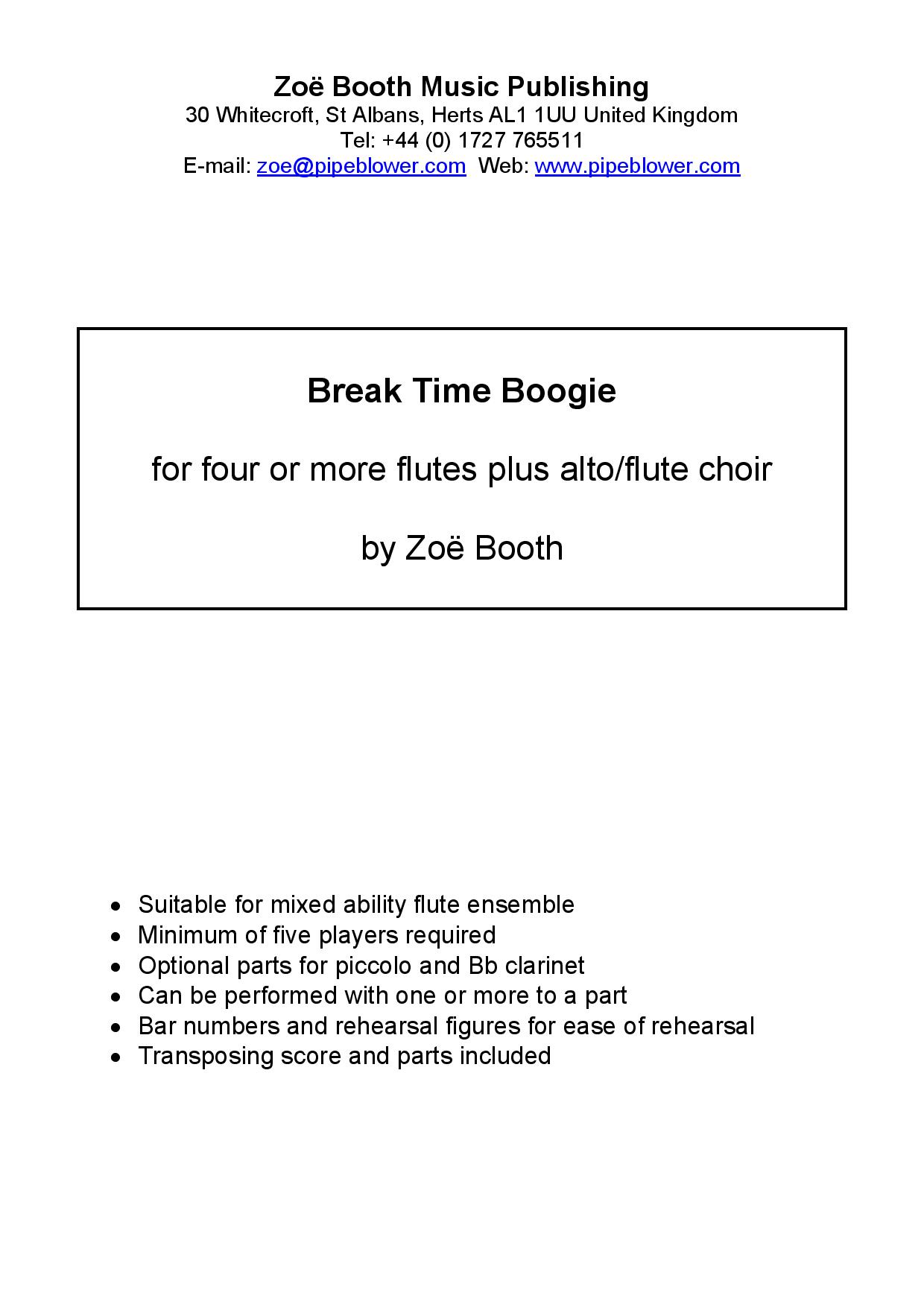 Breaktime Boogie  by Zoë Booth for five or more flutes/flute choir