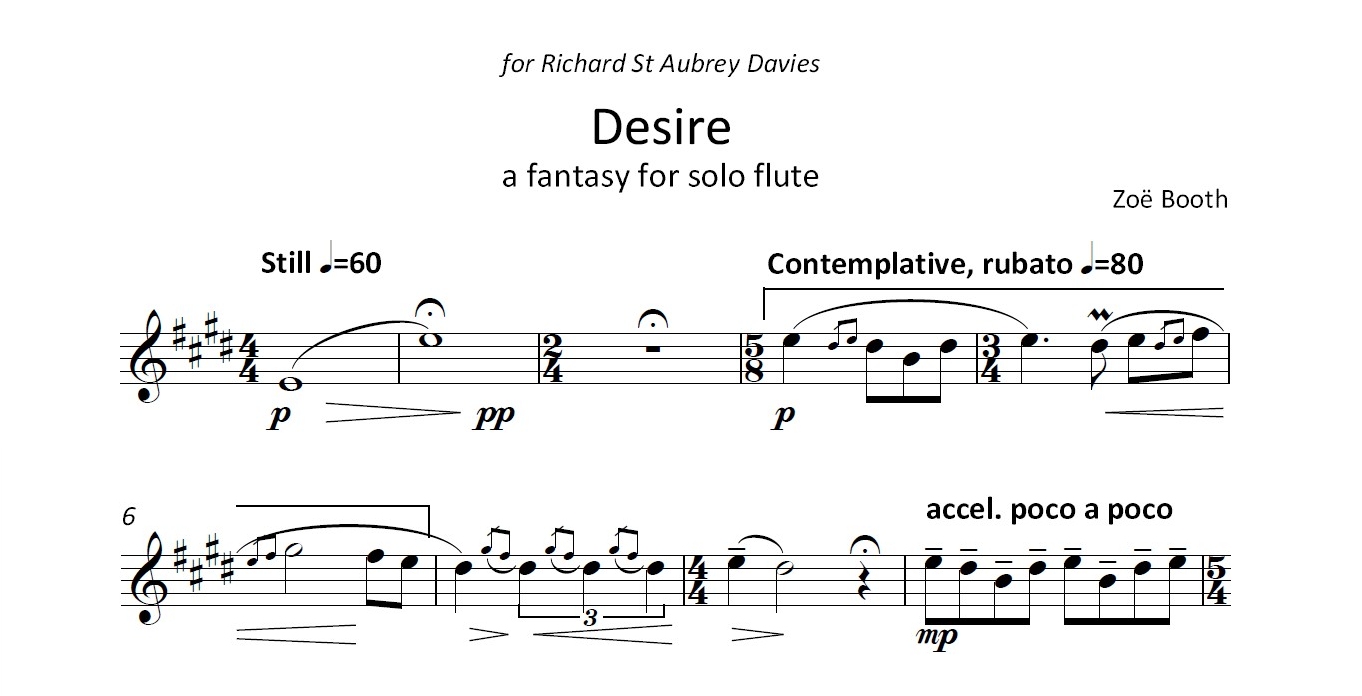 Desire for by Zoë Booth  for solo flute