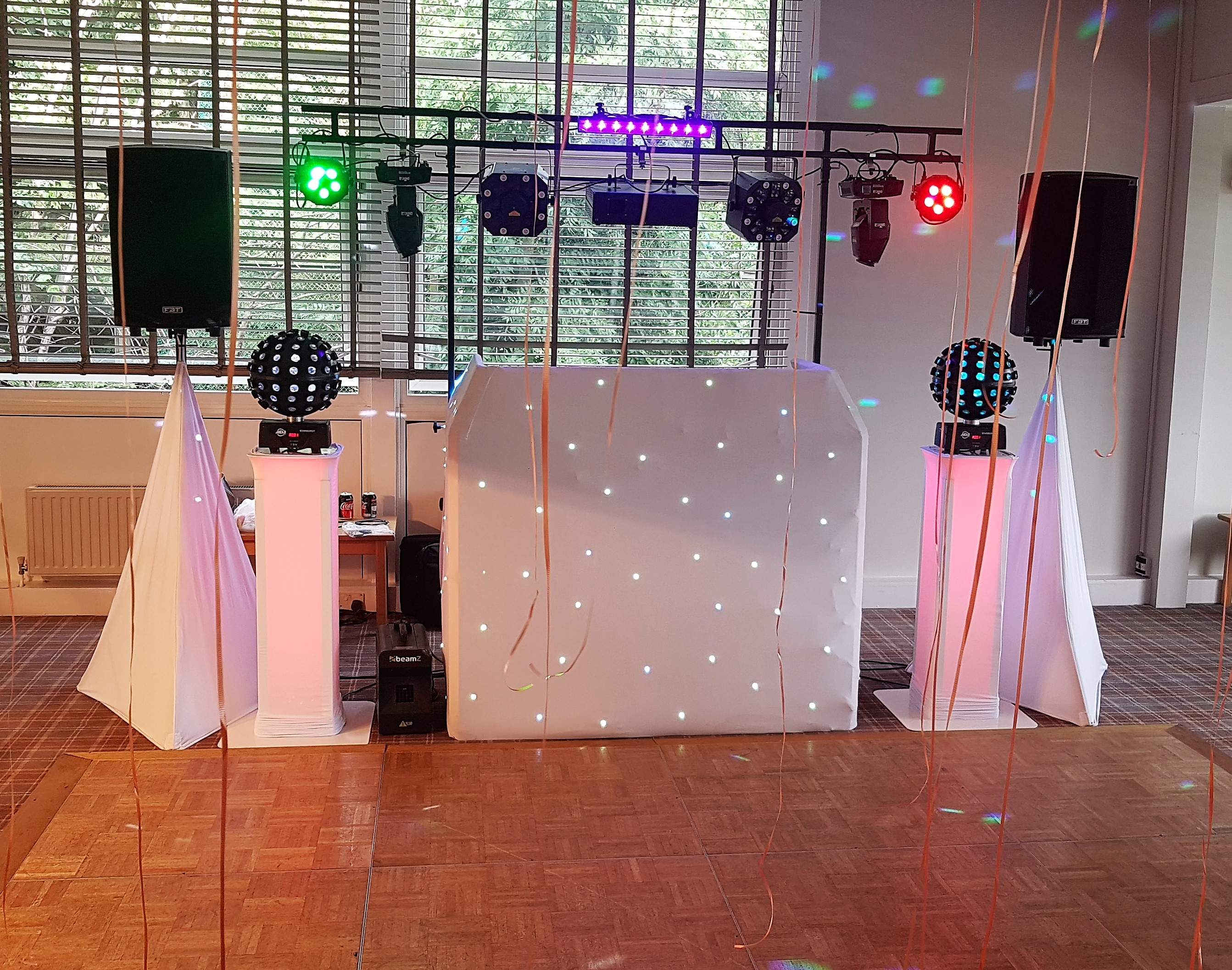 + Podiums with uplighting and Mirror ball effects.