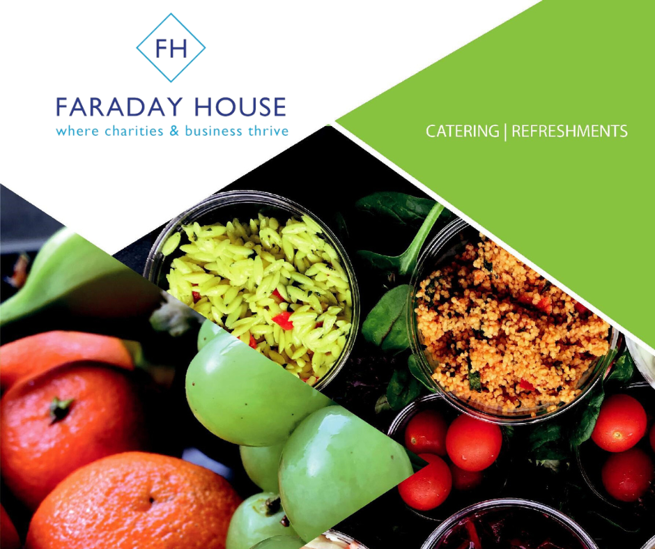 Faraday House Logo and catering food