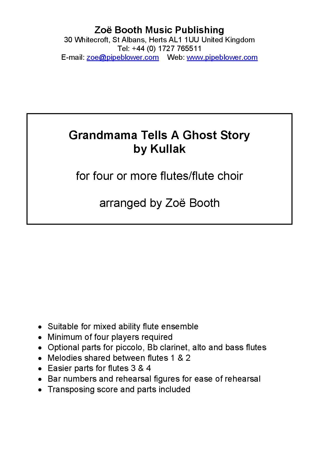 Grandmama Tells A Ghost Story by Kullak,  arranged by Zoë Booth for four or more flutes/flute choir