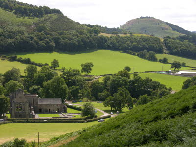 Dinas Bran castle and Valle Crucis Abbey viewed from Velvet Hill