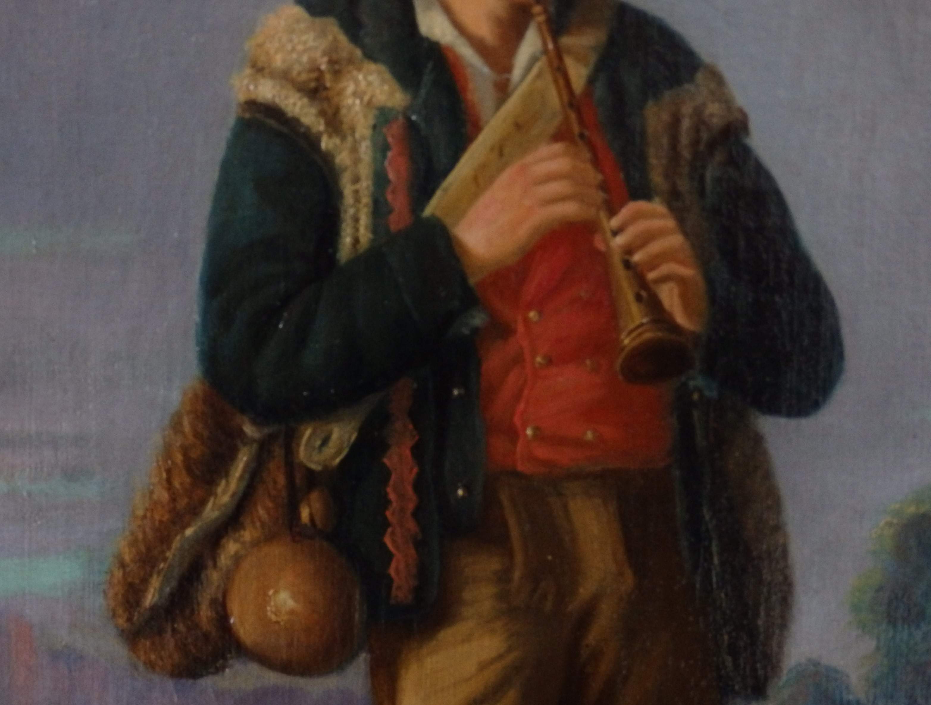 SHEPHERD BOY PLAYING THE FLUTE. XIX CENTURY OIL PAINTING ON CANVAS.