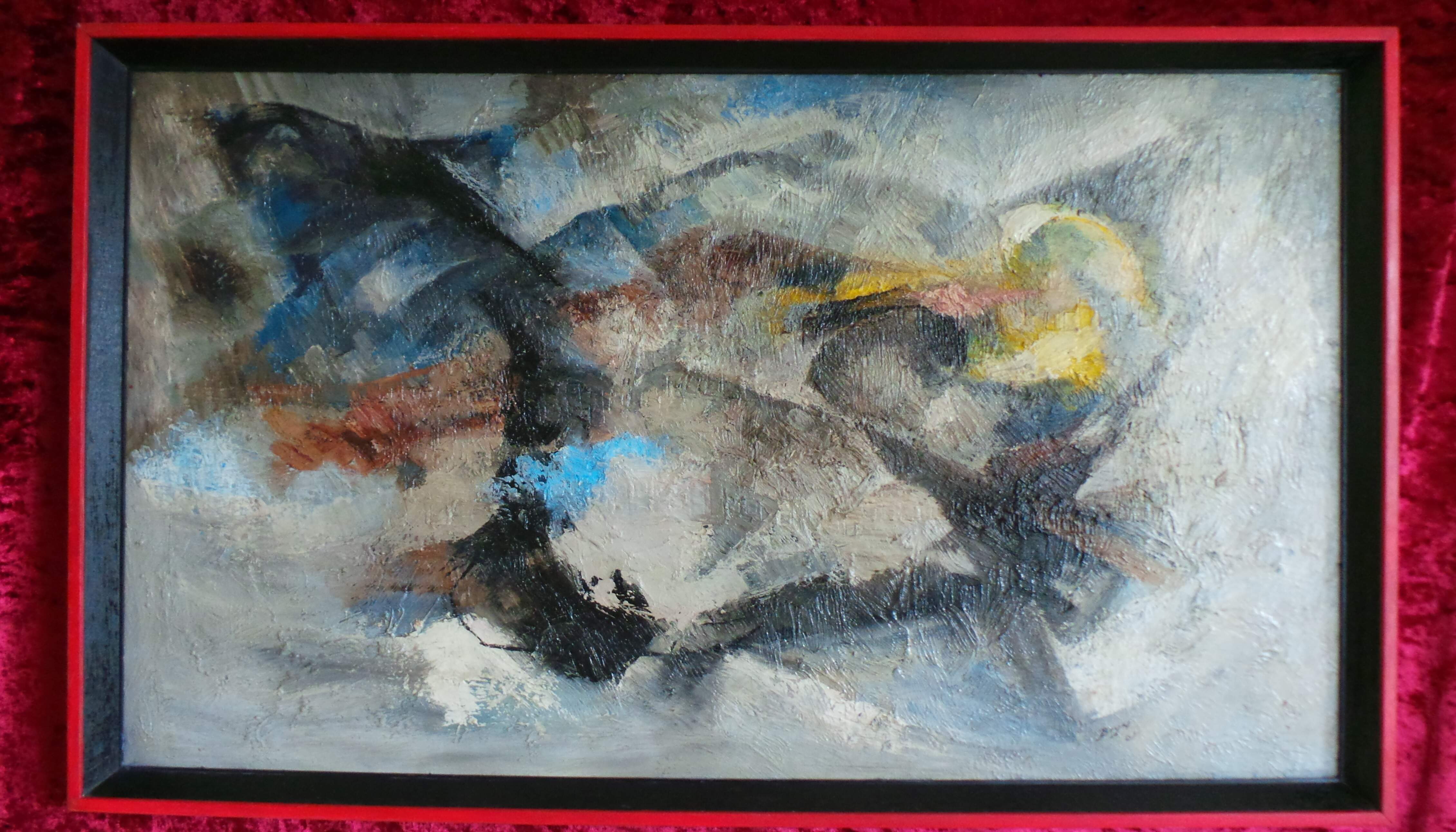 ABSTRACT OIL PAINTING ON A BOARD - MODERN ART 60s XX CENTURY.
