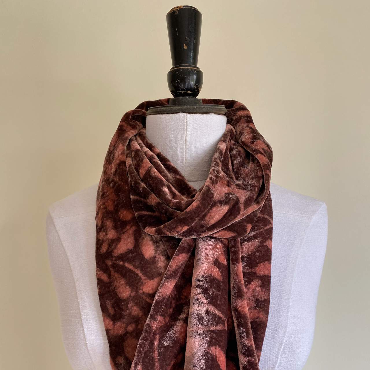 Indian Rose Silk Velvet Block Printed Scarf