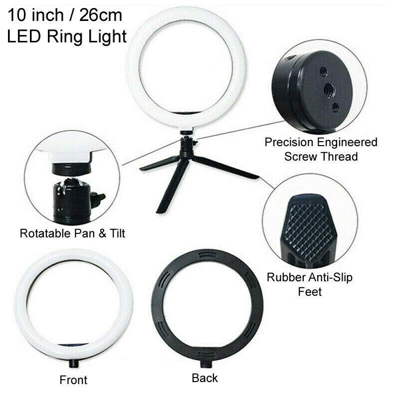PHOTOLUX 10 Inch Ring Light LED with Desktop Tripod and Phone Holder