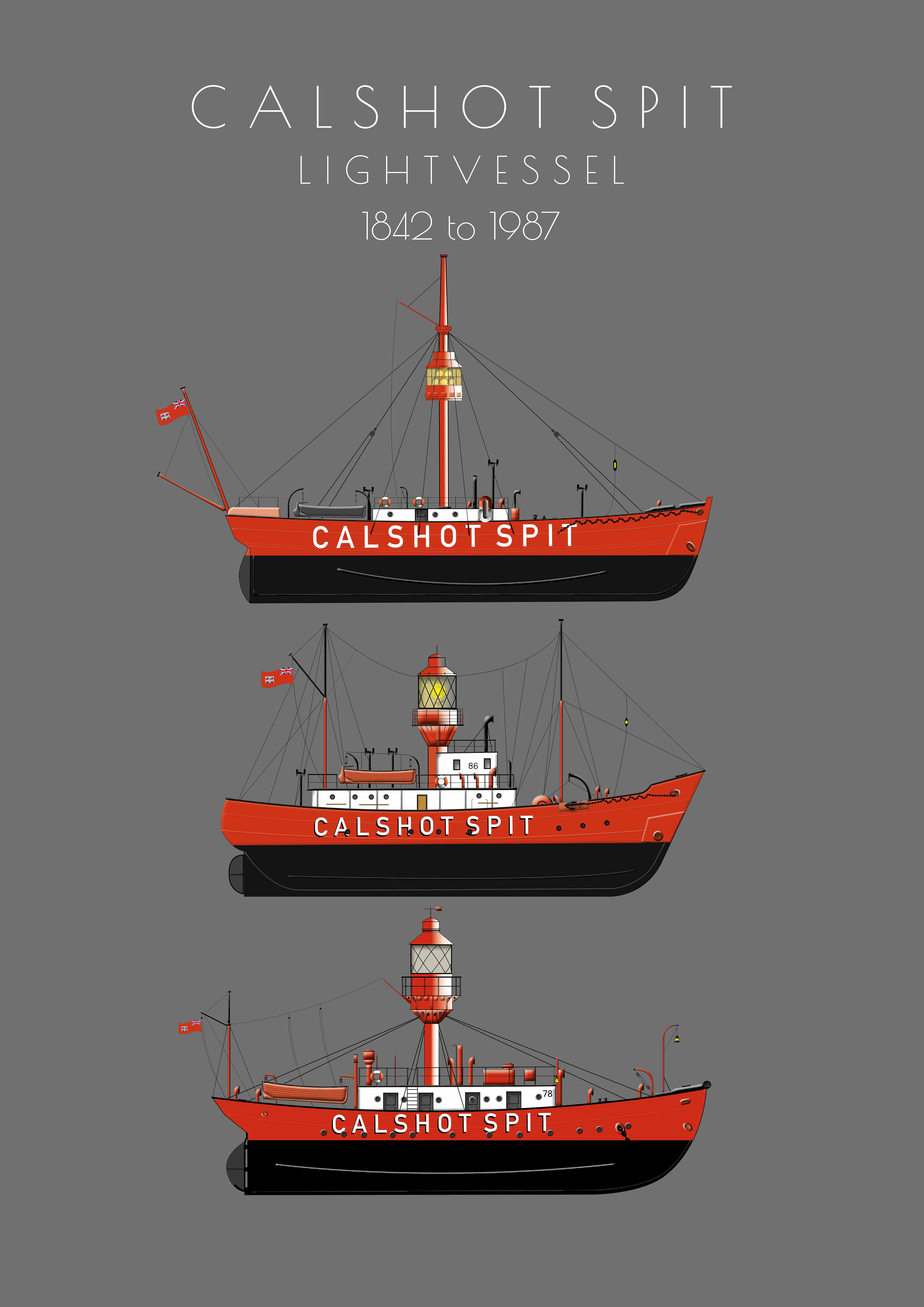 Calshot Spit Lightship - three lightships postcard