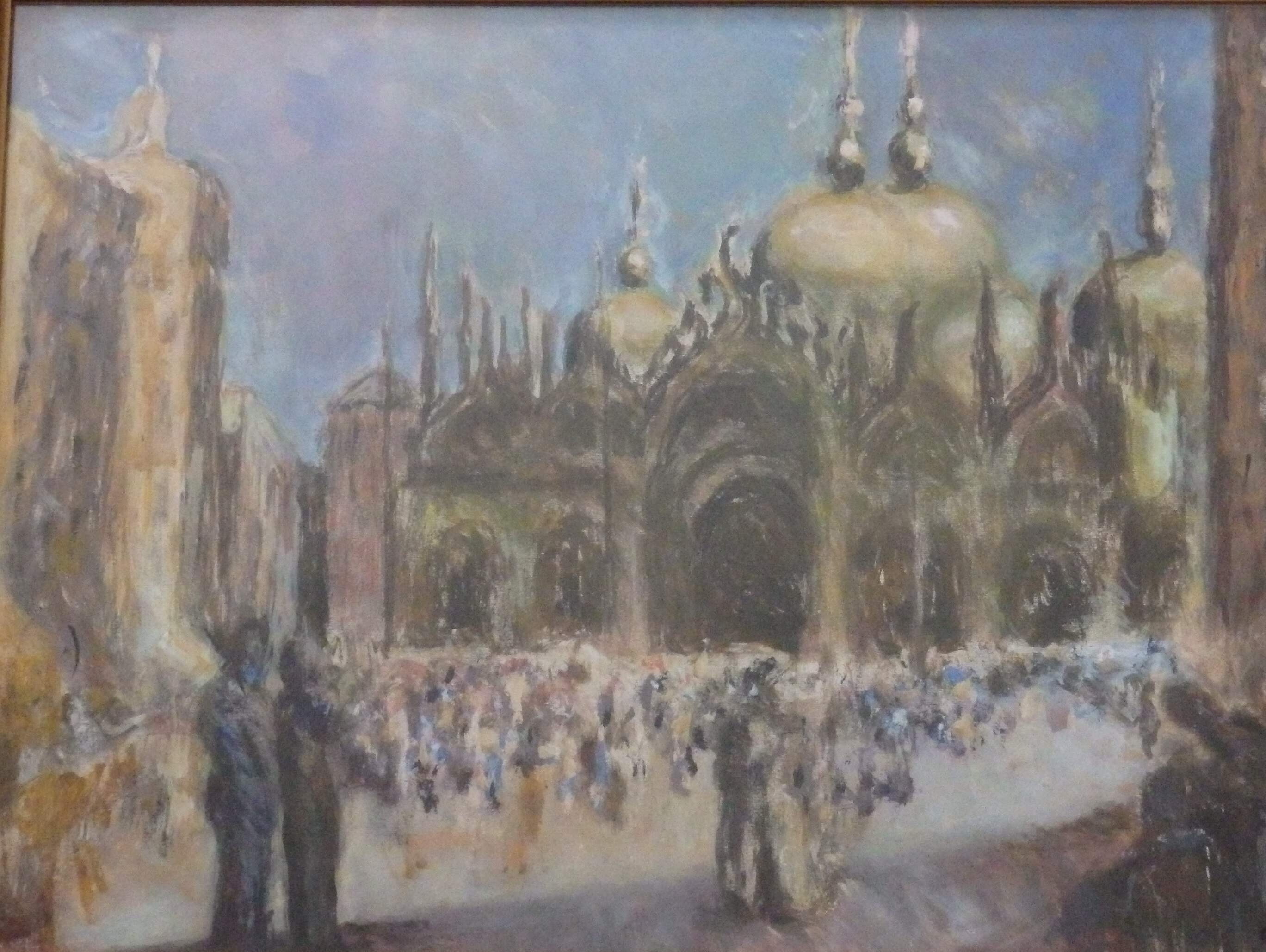 VENICE - VIEW OF SAINT MARK'S SQUARE. MIXED MEDIA PAINTING. EVE DISHER.