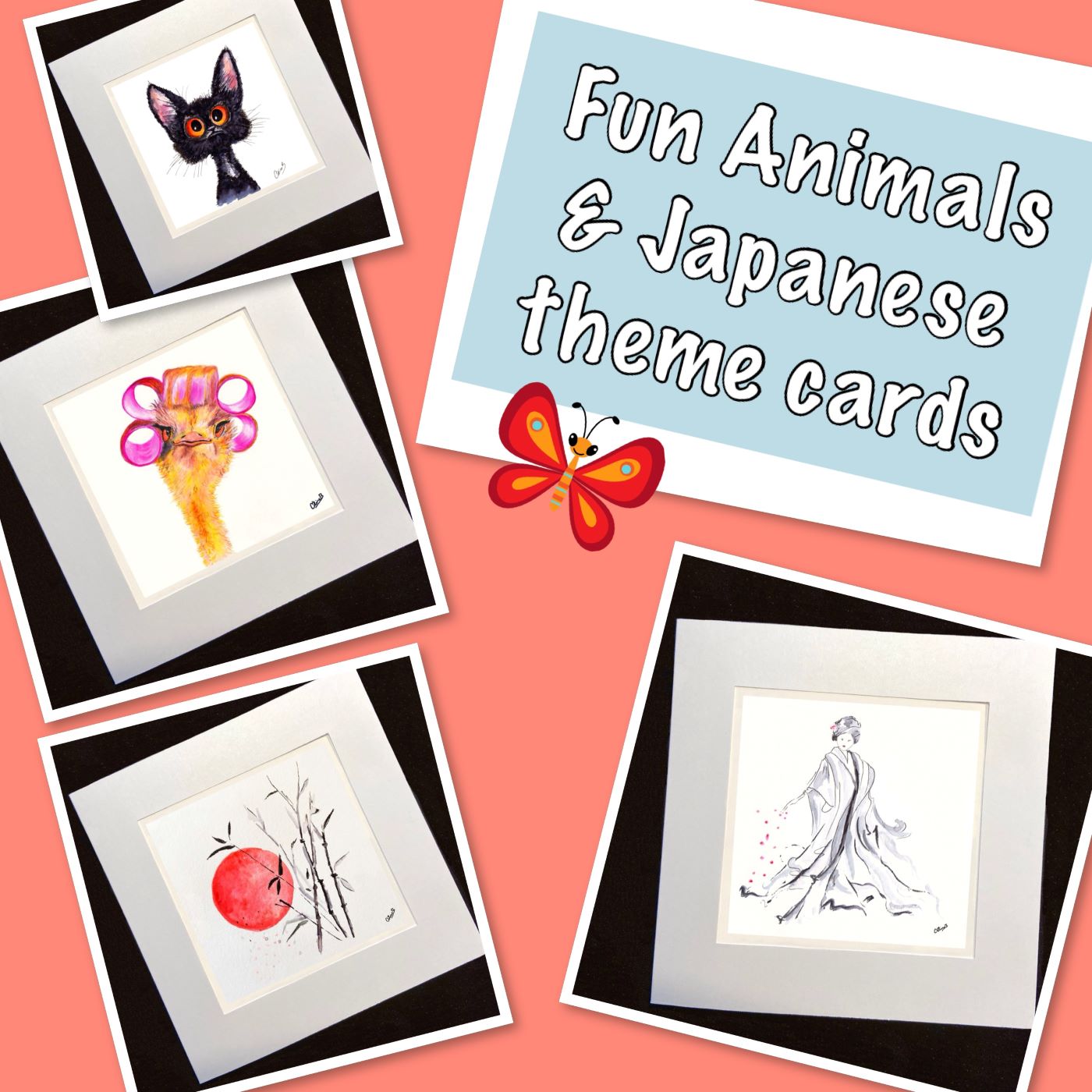 Card Selection packs FUN ANIMALS & JAPANESE THEMES: 4 cards for £10 - Free P&P 8 cards +