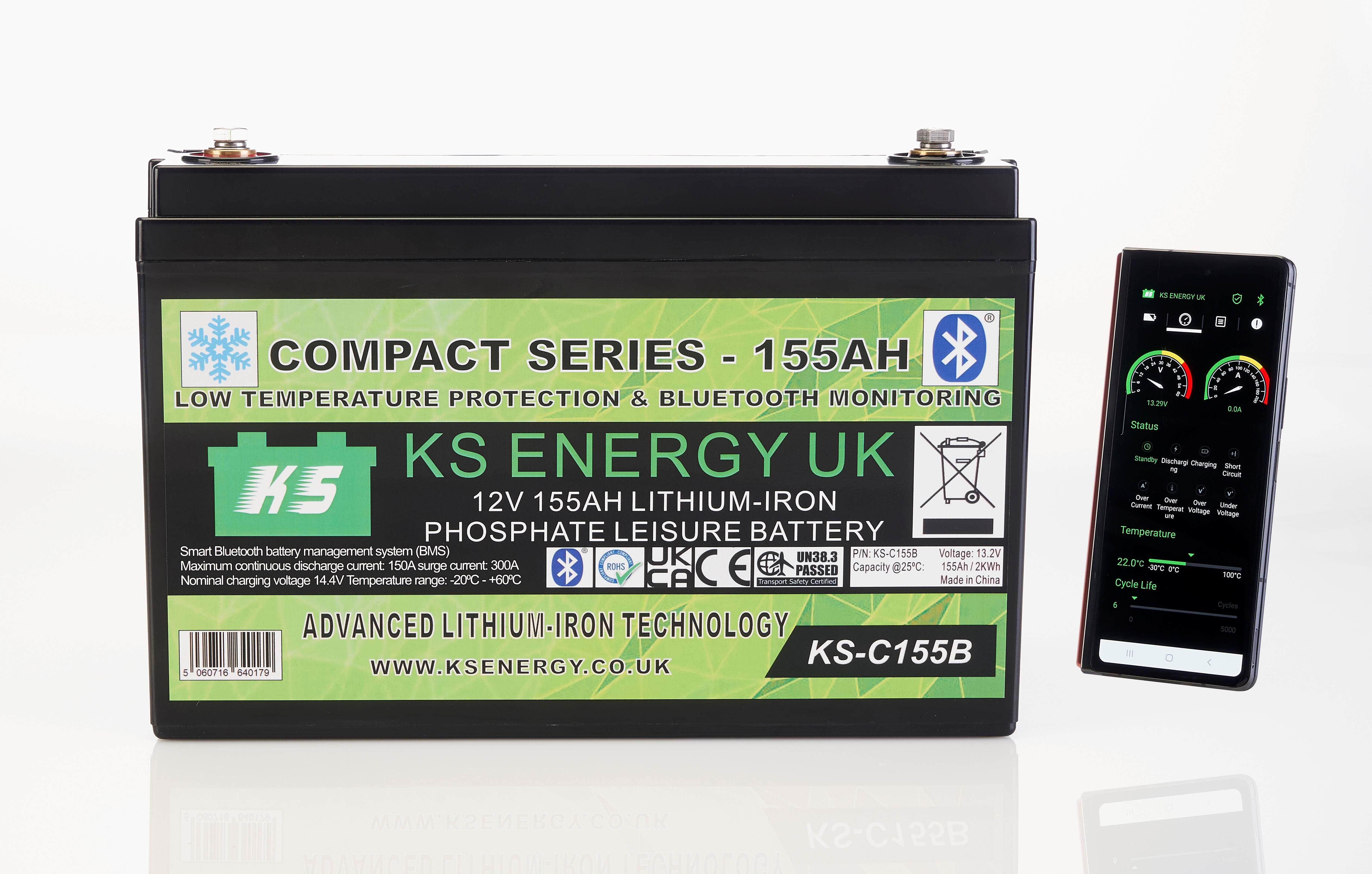 4a): KS-C155B 12v 155AH Compact Series Bluetooth High Power lithium leisure battery