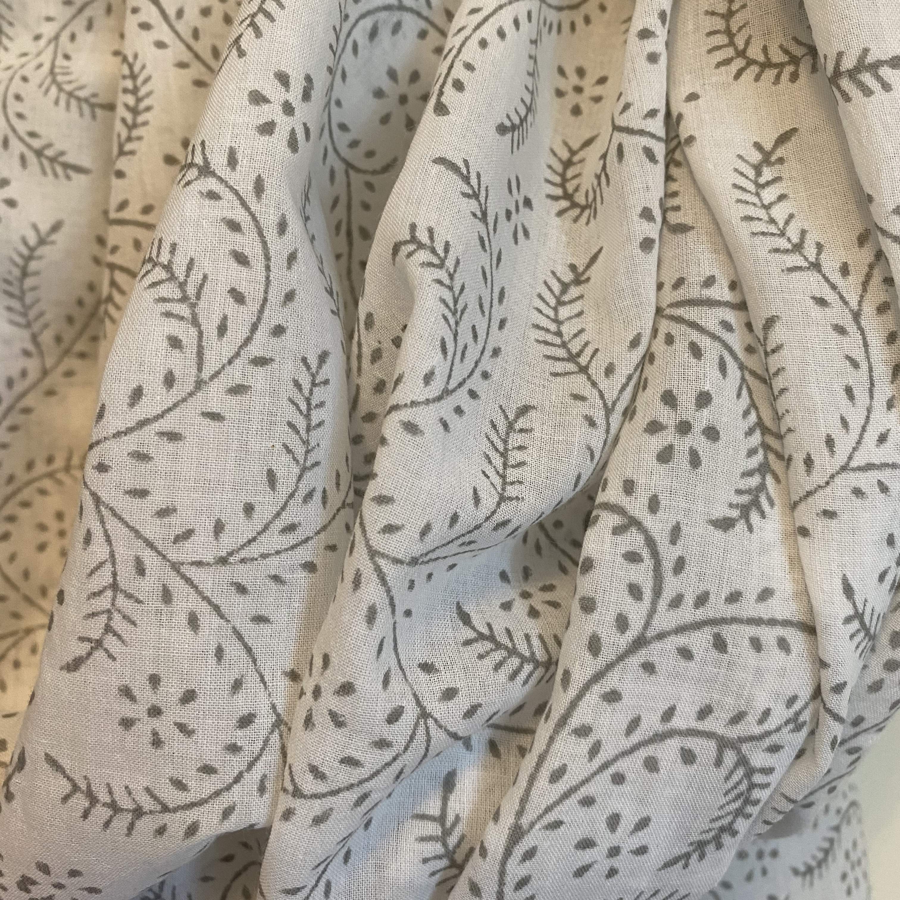 Grey Handloom Block Printed Cotton Scarf