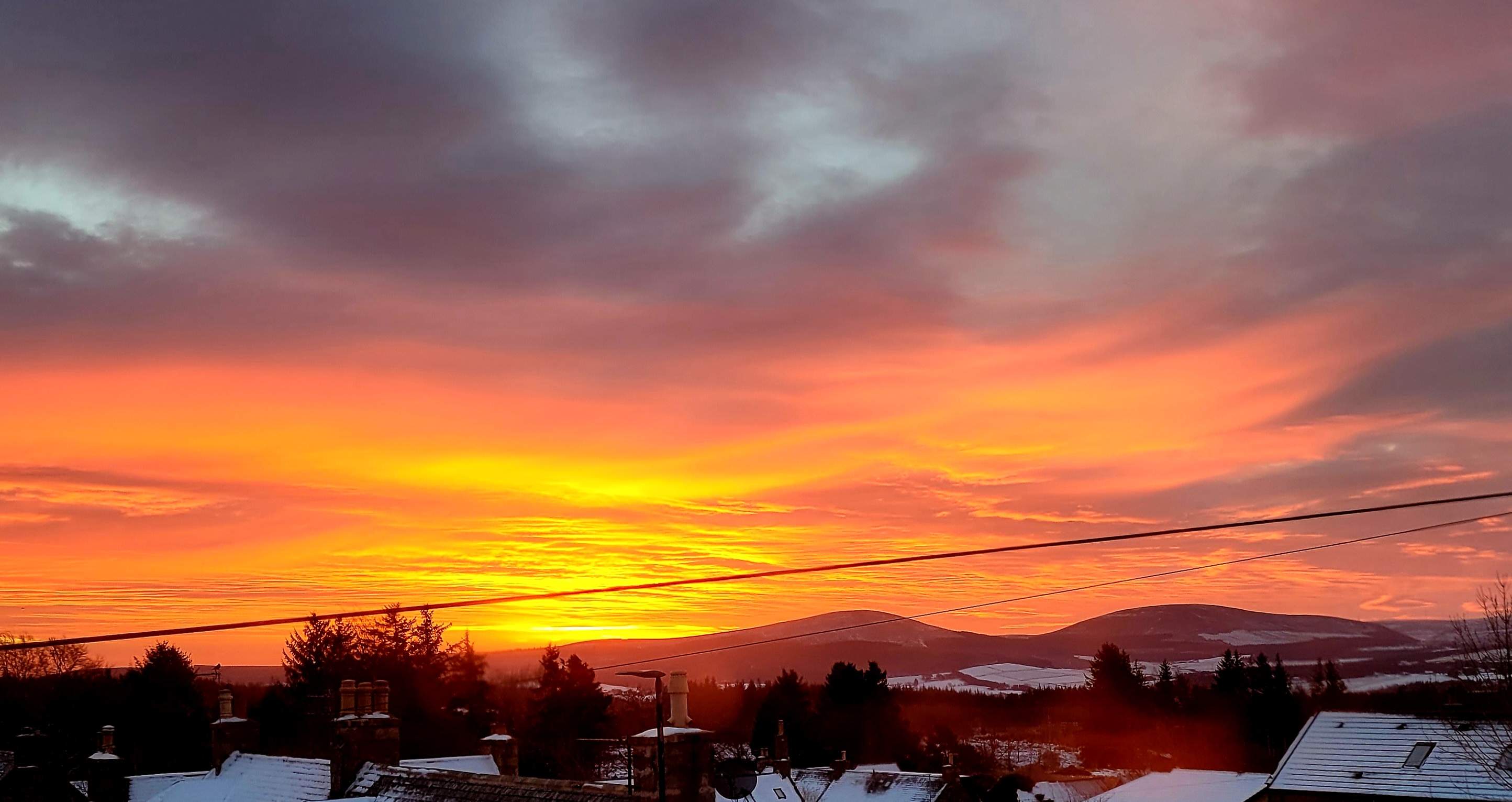 Stunning sunrise over Archiestown in winter