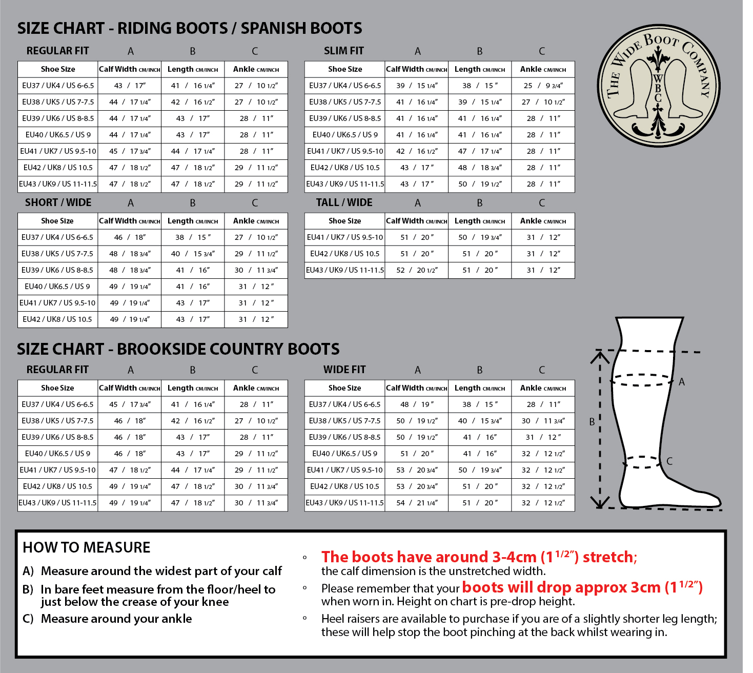 Ladies Boot Size Chart