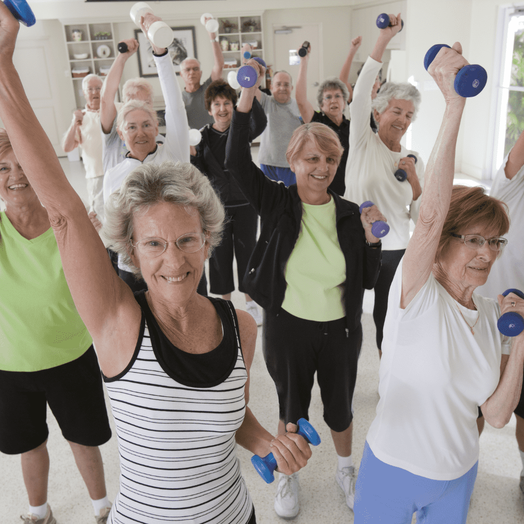 group enjoying and exercise class together