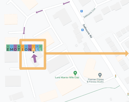 Map of the nearby area around the EmotionALL studio, with directions.