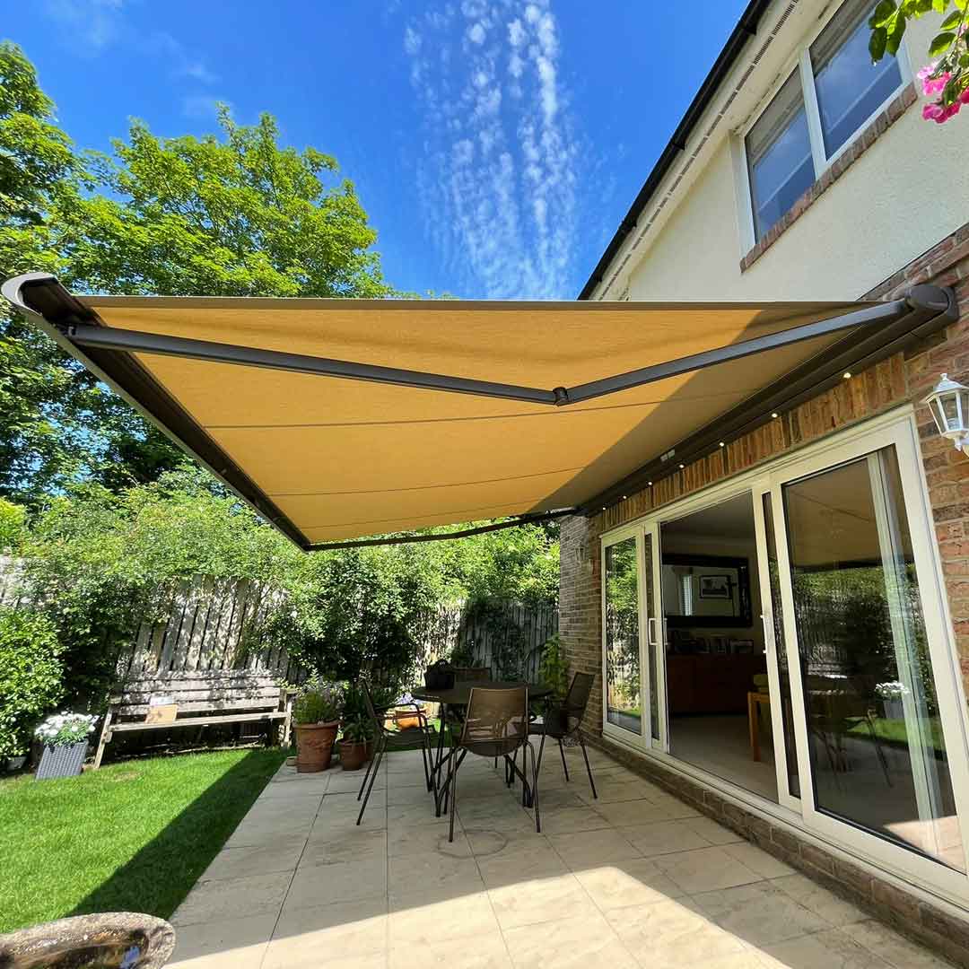 Brown awning from underneath