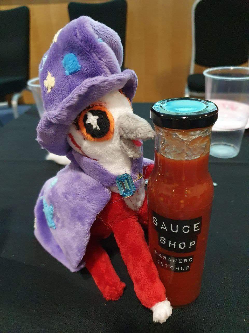 Bobbie on the sauce after our "Hot Ones, Music Edition" challenge.