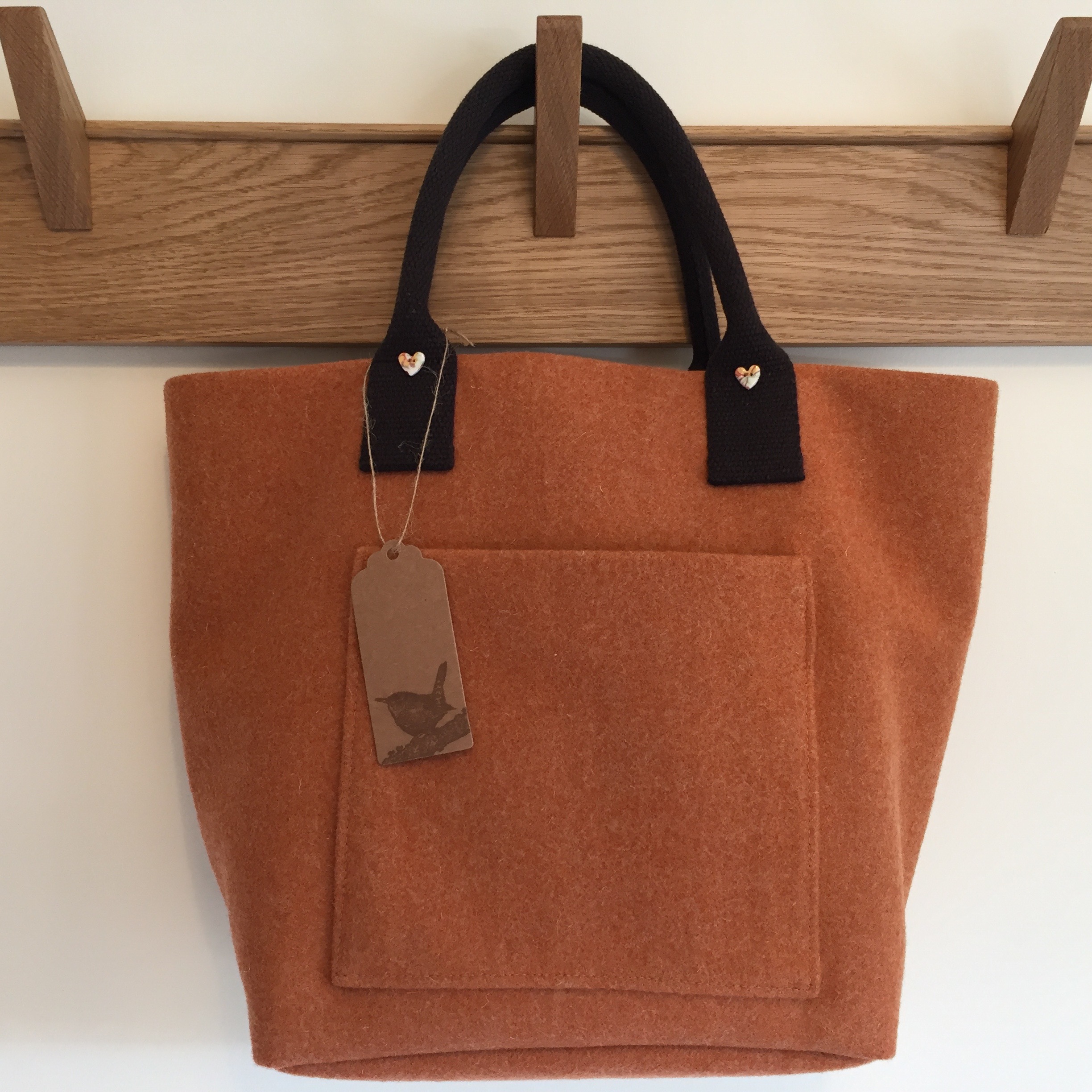 Wool Tote in Burnt Orange with Front Pocket