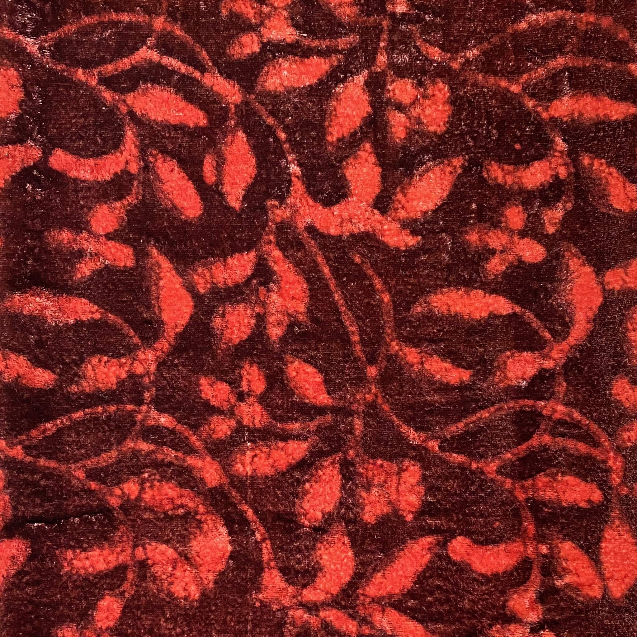 Madder Red Silk Velvet Block Printed Scarf