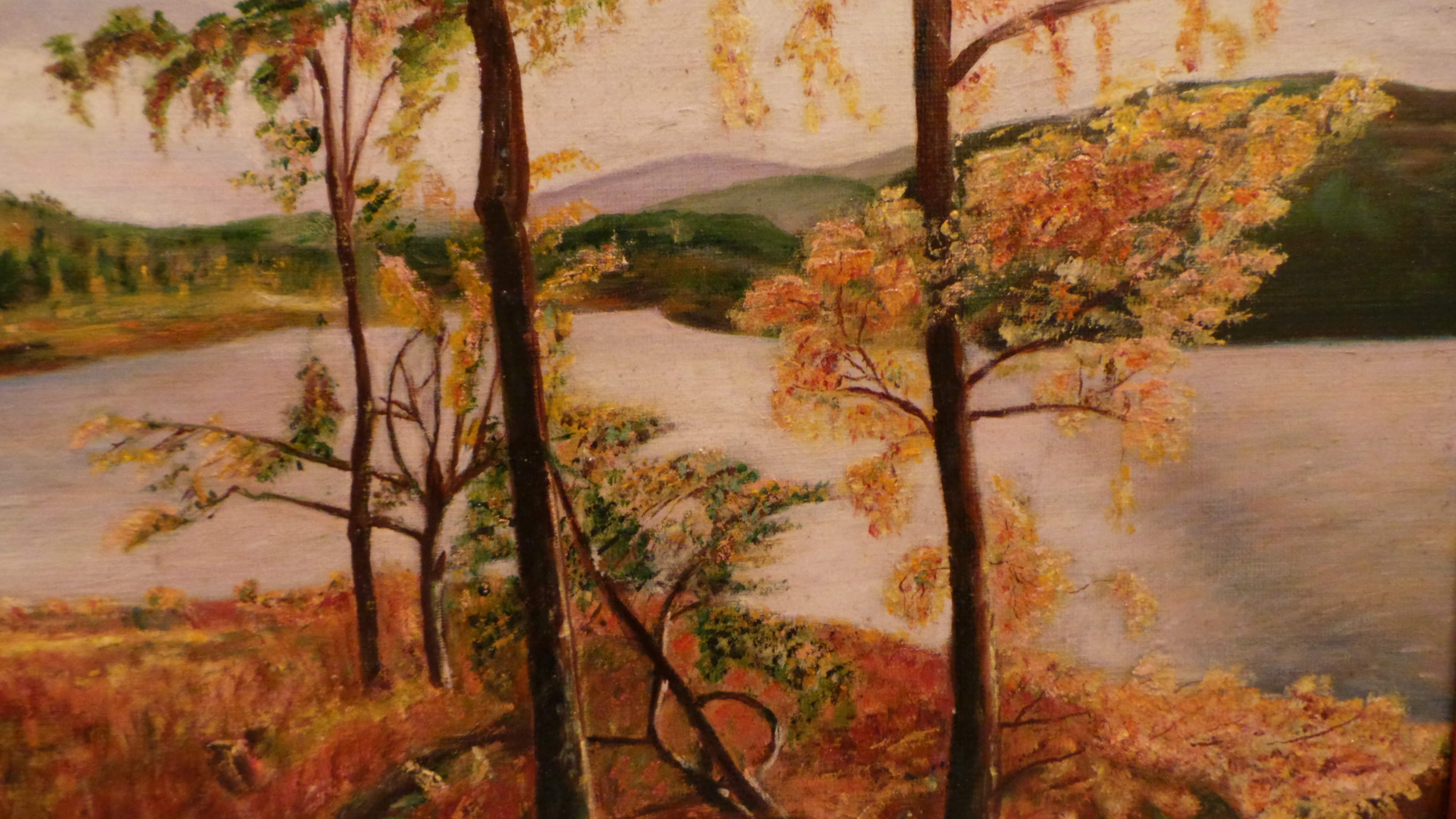 CONTEMPORARY OIL PAINTING DEPICTING AUTUMN IN DERBYSHIRE - M.HOWKINS.