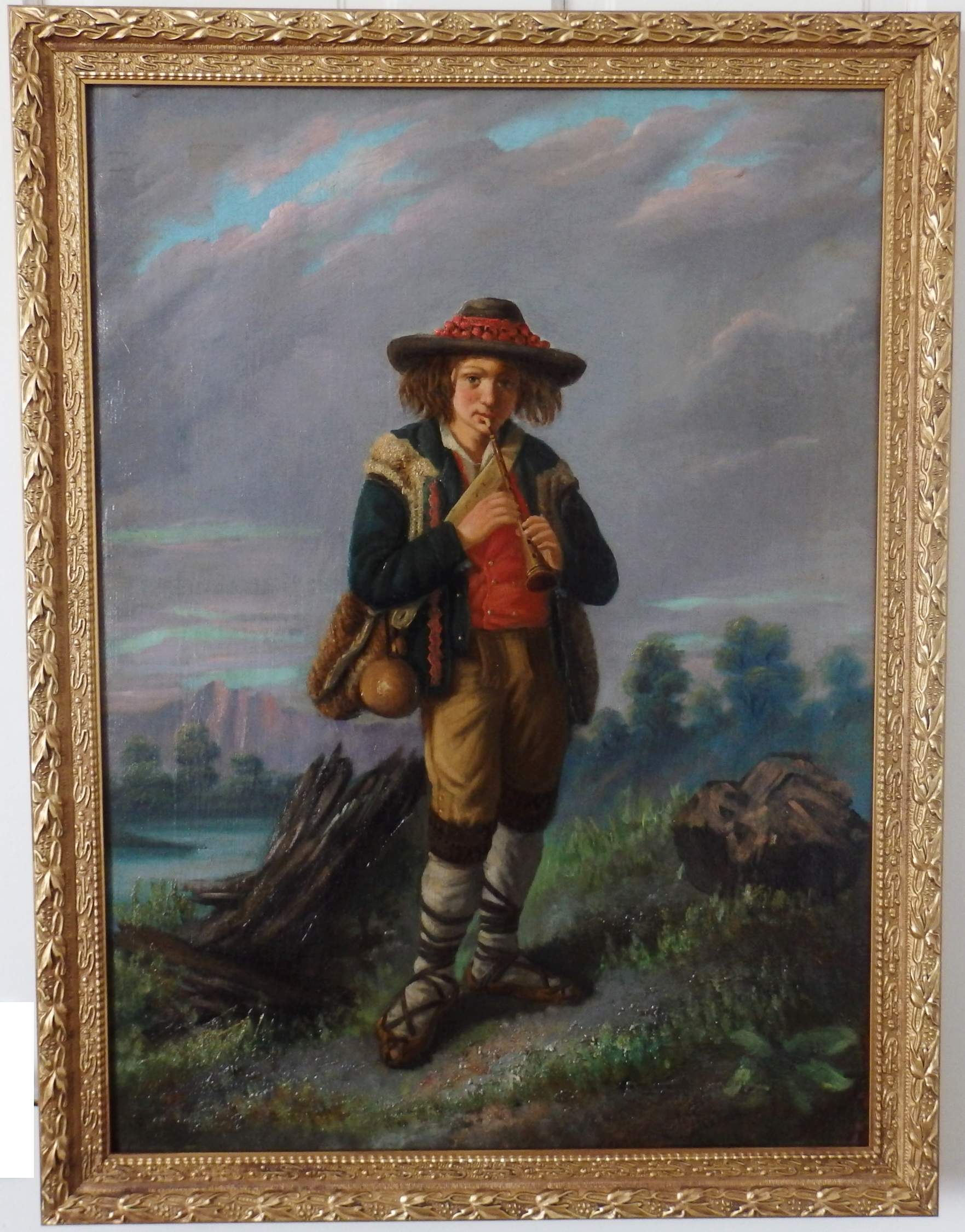 SHEPHERD BOY PLAYING THE FLUTE. XIX CENTURY OIL PAINTING ON CANVAS.