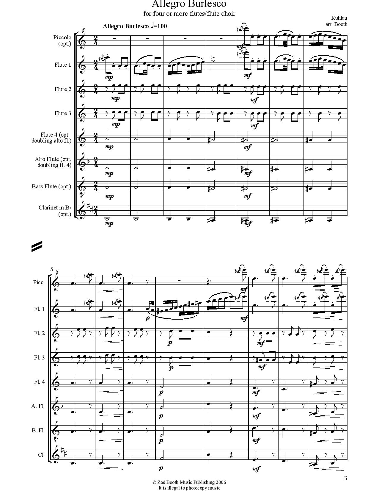 Allegro Burlesco by Kuhlau,  arranged by Zoë Booth for four or more flutes/flute choir