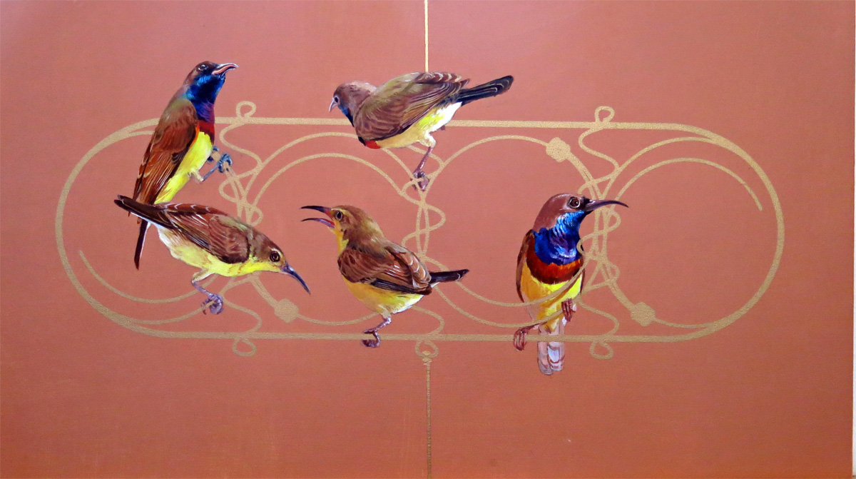 Acrylic screen print and oil on wood  45 x 25 cm